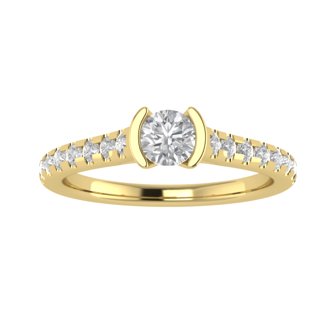 Half Bezel Set Solitaire With Accent Moissanite Engagement Ring
