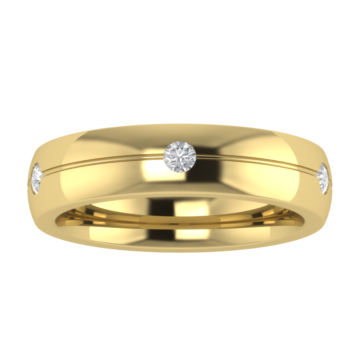 Three Stone Flush Setting Round Cut Moissanite Men's Band