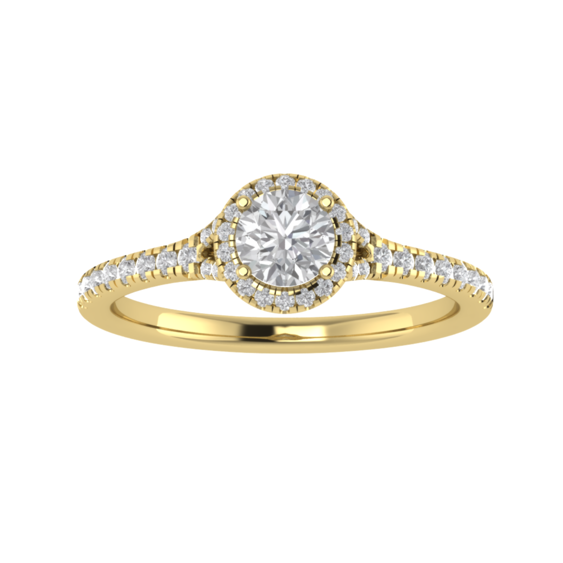 Halo Split Shank Round Cut Moissanite Engagement Ring