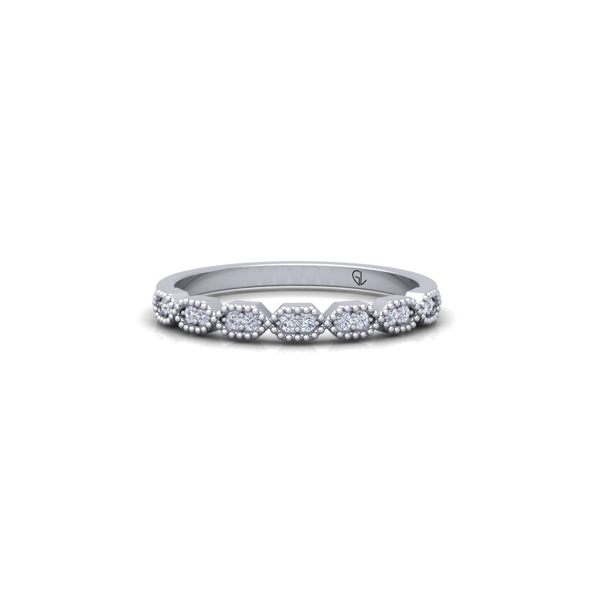 Lab Grown Diamond Vintage Inspired 14K White Gold Wedding Band