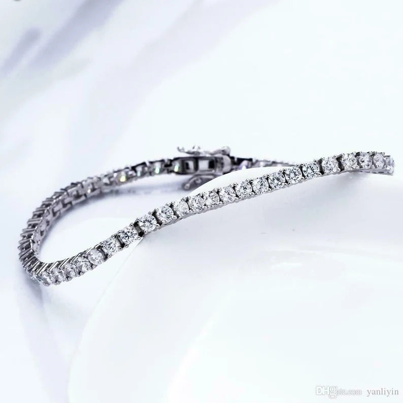 Round Moissanite Diamond Tennis Bracelet,14K White Gold Tennis Bracelet