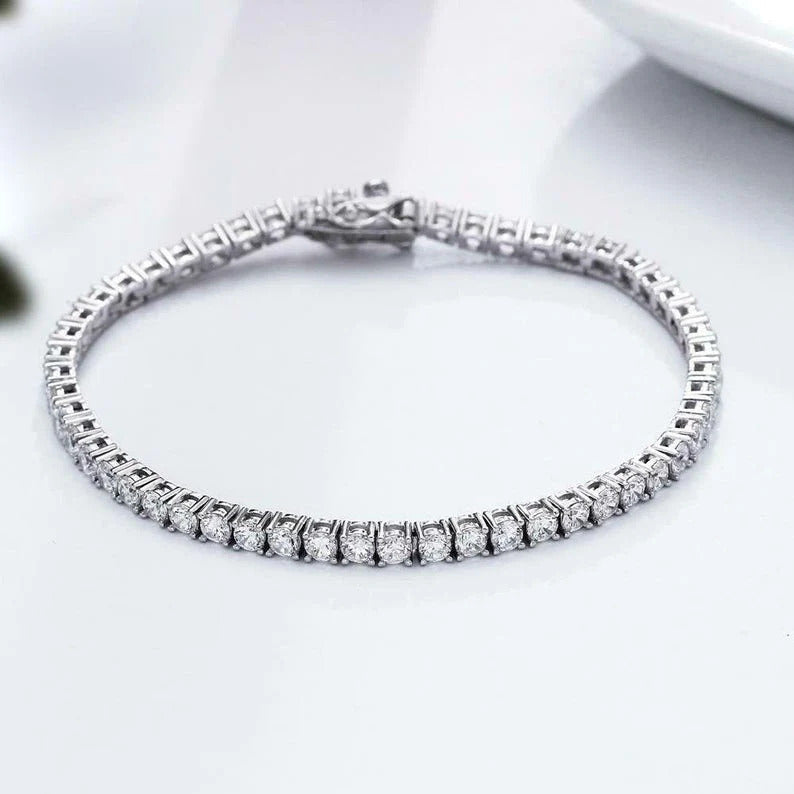 Round Moissanite Diamond Tennis Bracelet,14K White Gold Tennis Bracelet