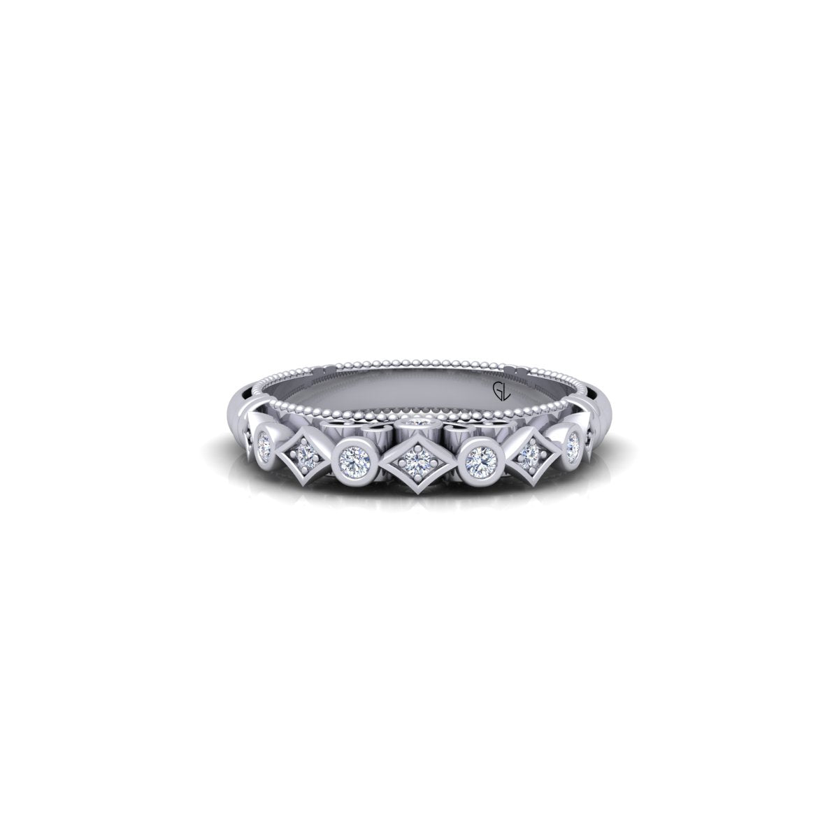 Lab Grown Diamond Vintage Inspired 14K White Gold Wedding Band