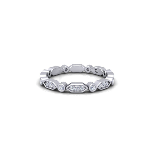 Lab Grown Diamond Vintage Bezel Set 14K White Gold Wedding Band