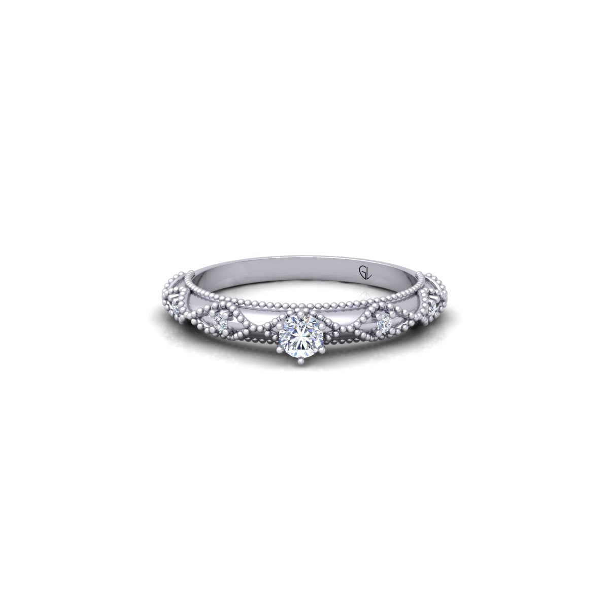 Lab Grown Diamond Vintage Inspired 14K White Gold Wedding Ring