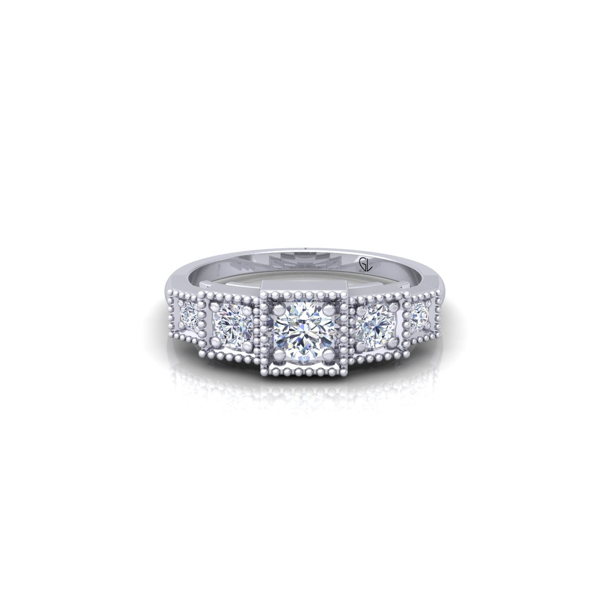 Lab Grown Diamond Five Stone 14K White Gold Wedding Ring