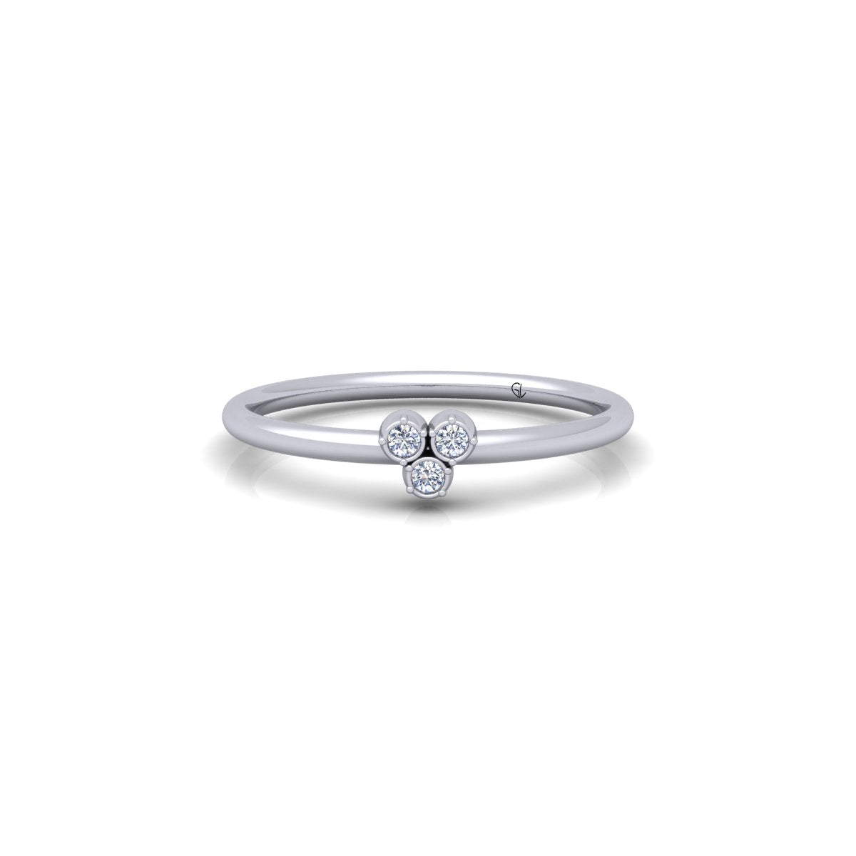 Lab Grown Diamond Three Stone Bezel Set 14K White Gold Wedding Band