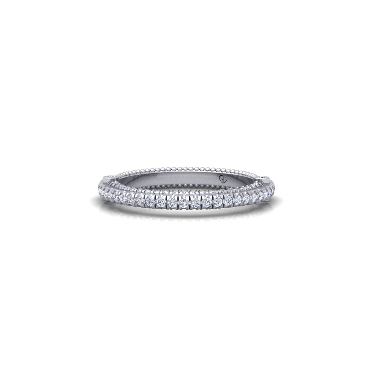 Lab Grown Diamond Vintage Inspired Half Eternity 14K White Gold Wedding Band