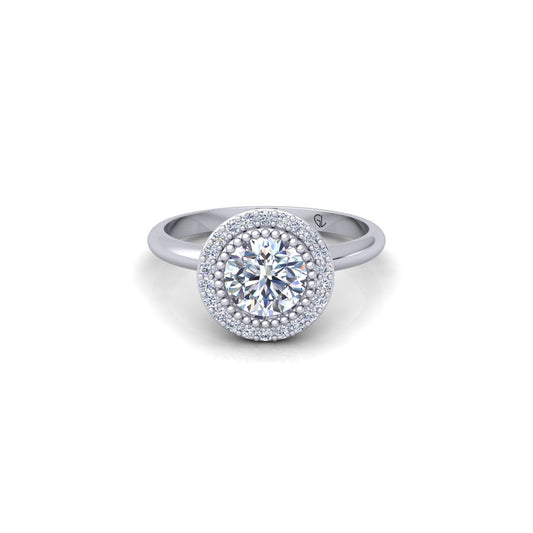Certified Round Lab Grown Diamond Halo 14K White Gold Wedding Ring