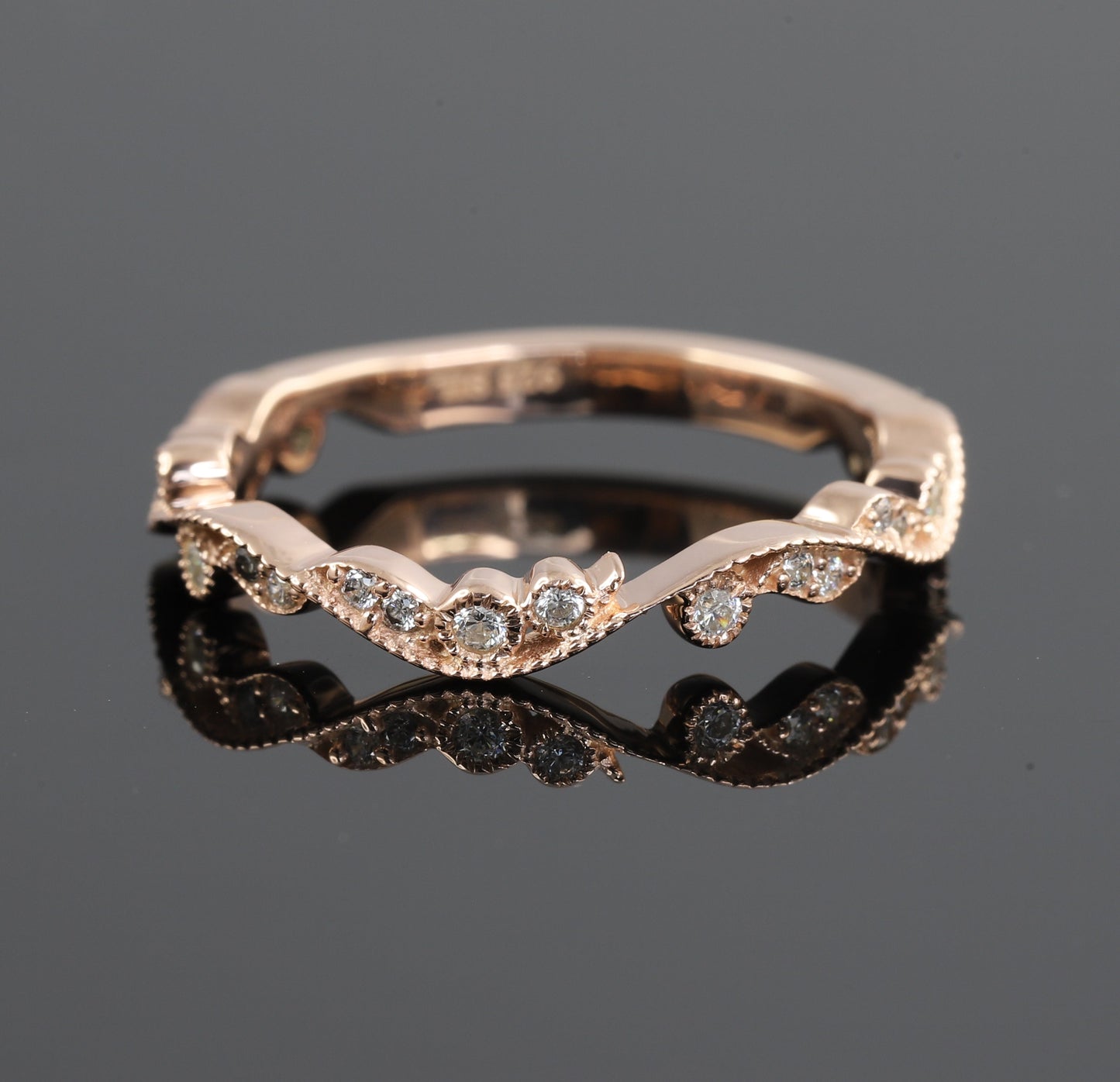 Half Eternity Leaf Inspired Round Cut Moissanite Band