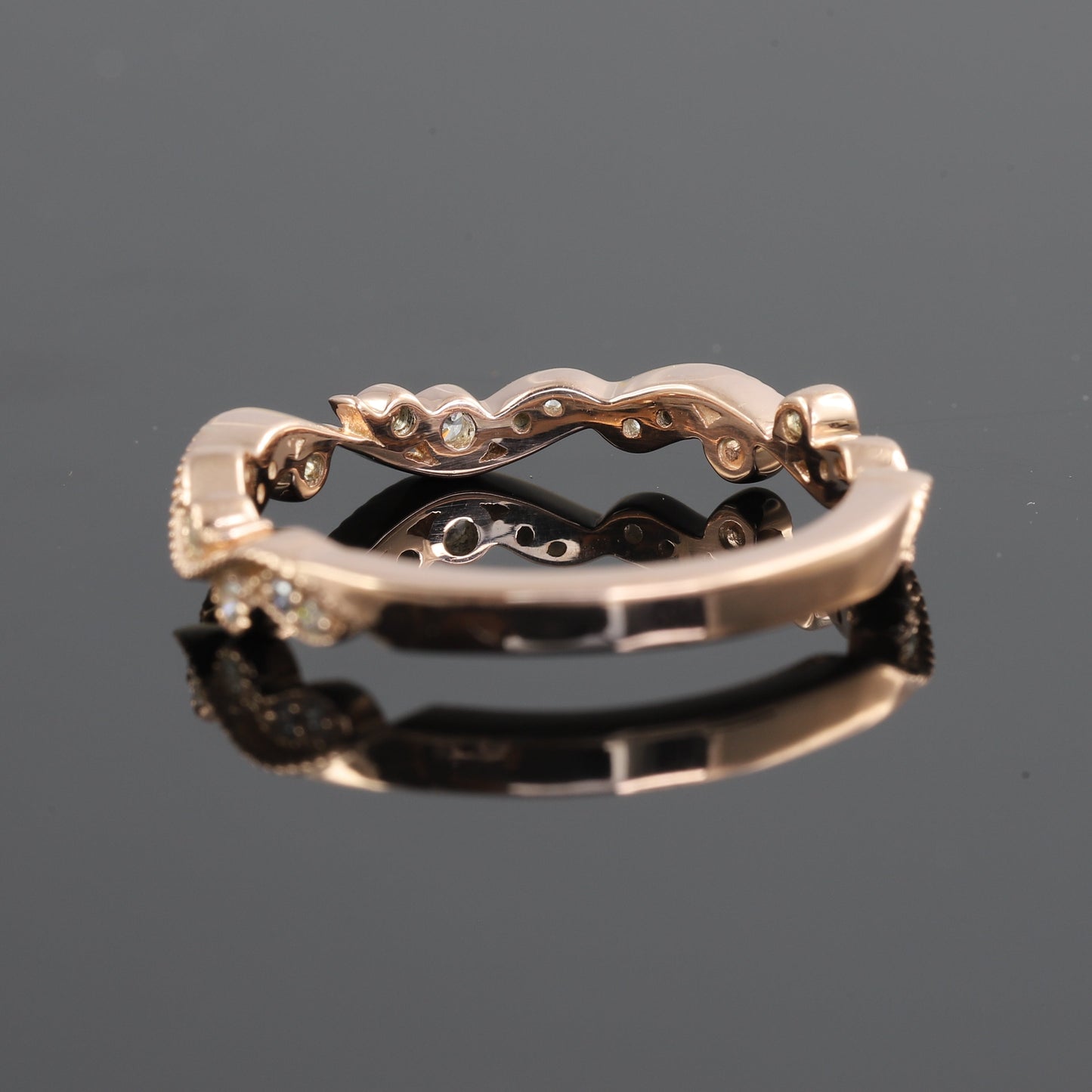 Half Eternity Leaf Inspired Round Cut Moissanite Band