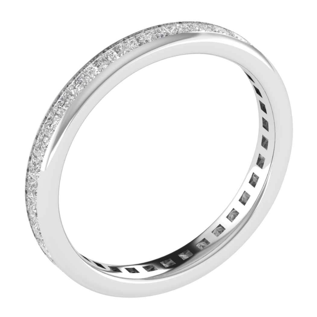 Full Eternity Channel Set Princess Cut Moissanite Wedding Band