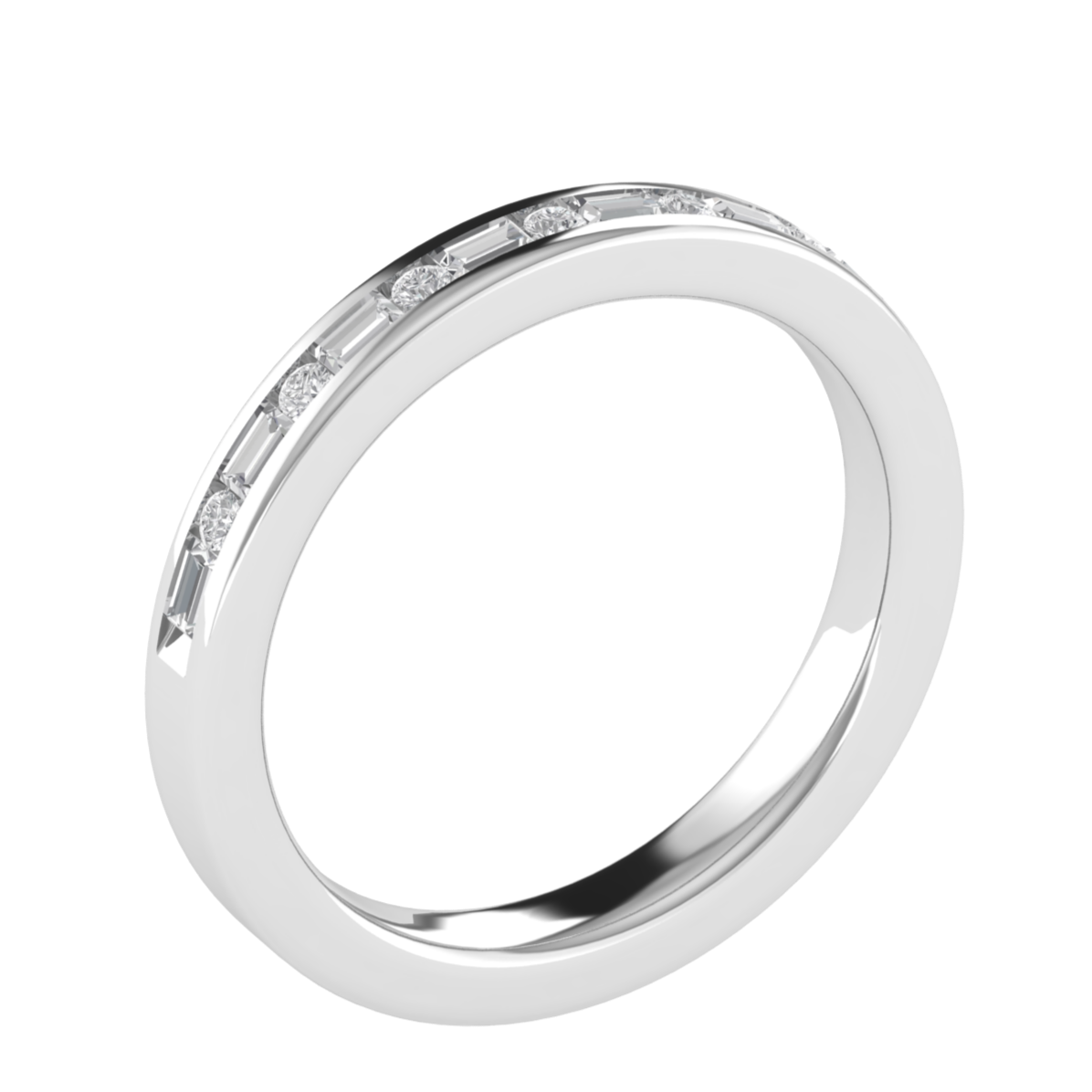 Round & Baguette Cut Moissanite Stackable Wedding Band