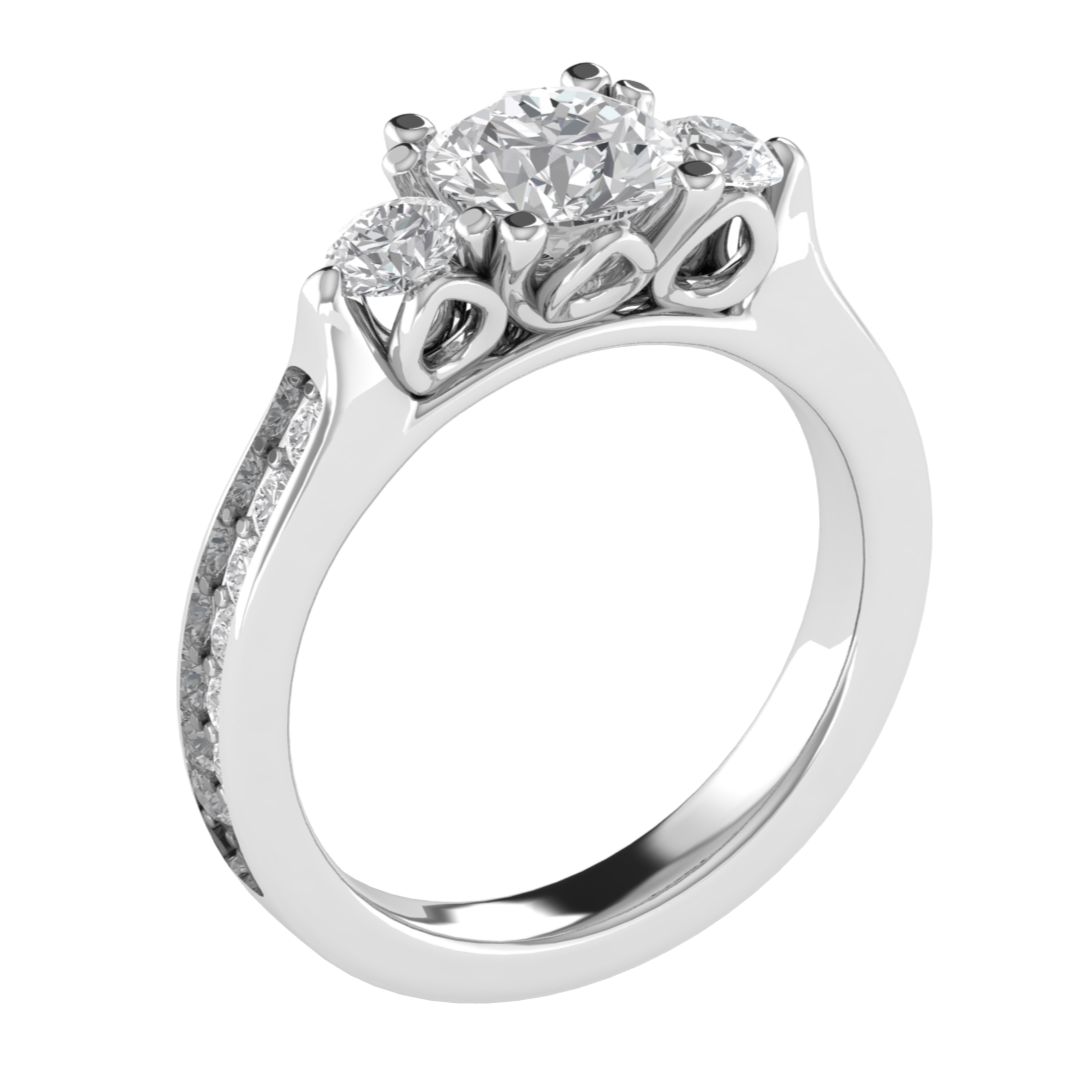 Three Stone Solitaire With Accent Moissanite Engagement Ring