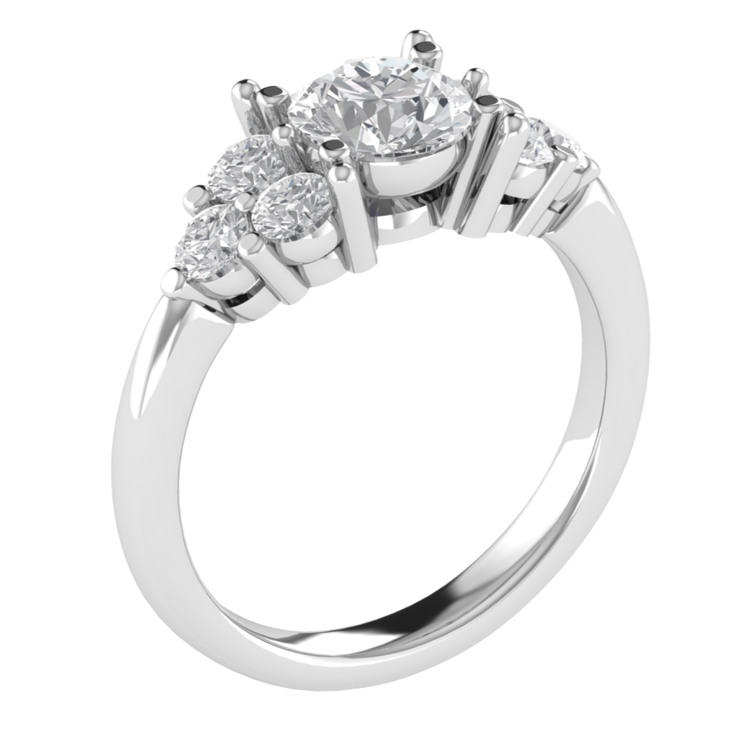 Seven Stone Cluster Round Cut Moissanite Engagement Ring