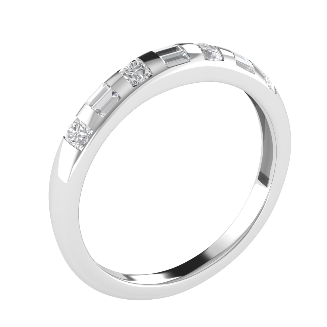 Seven Stone Flush Setting Half Eternity Moissanite Wedding Band
