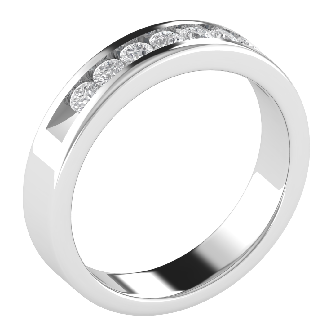 Seven Stone Channel Set Round Cut Moissanite Wedding Band