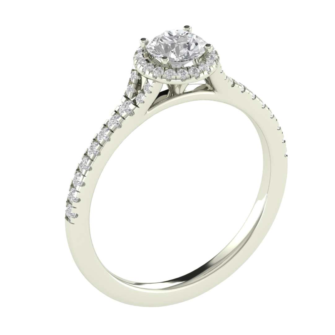 Halo Split Shank Round Cut Moissanite Engagement Ring