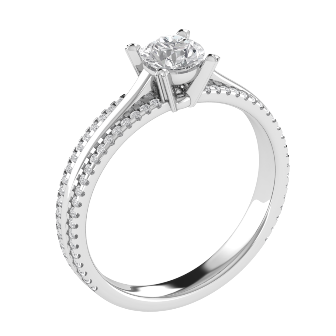 Solitaire With Accent Round Cut Moissanite Engagement Ring