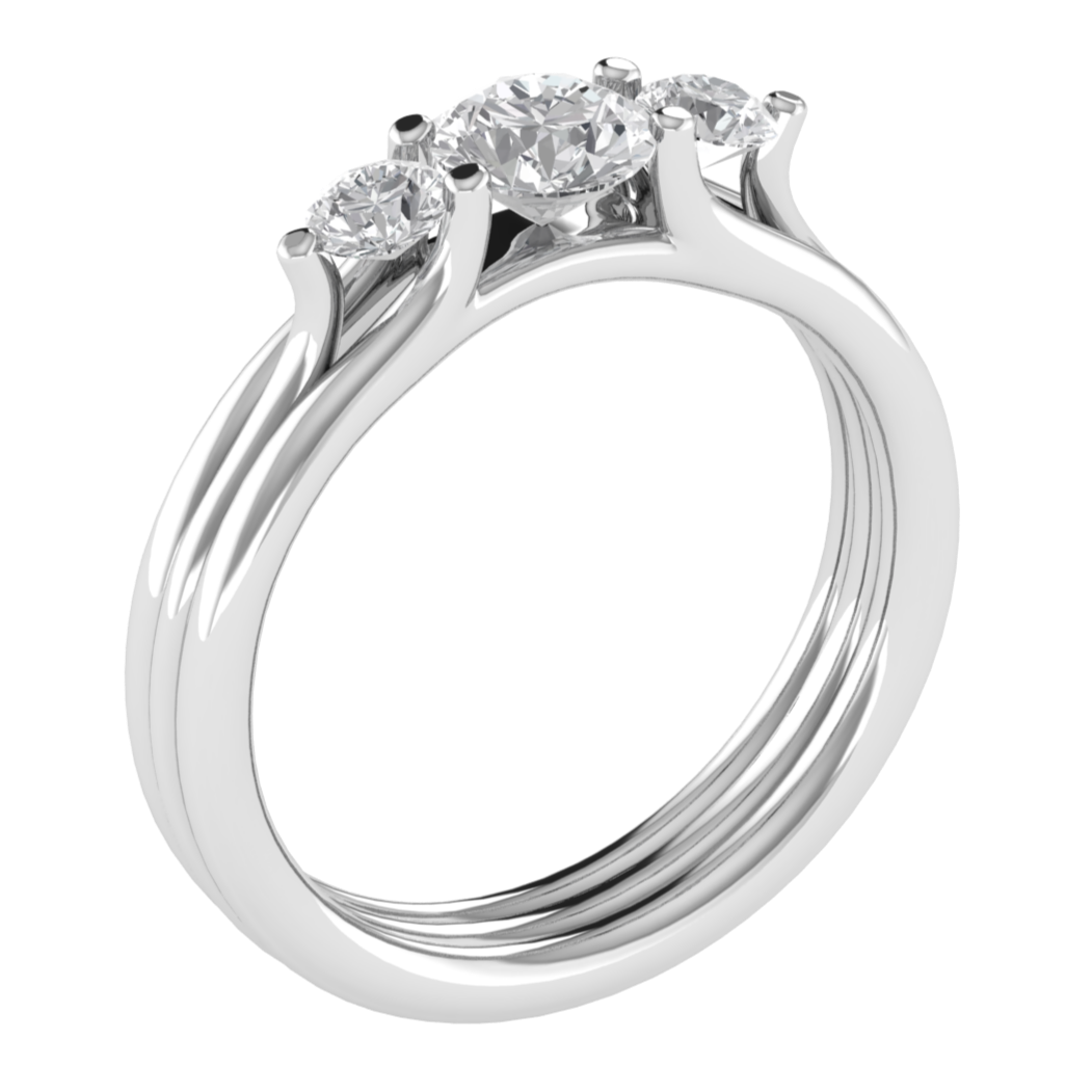 Three Stone Round Cut Moissanite Engagement Ring