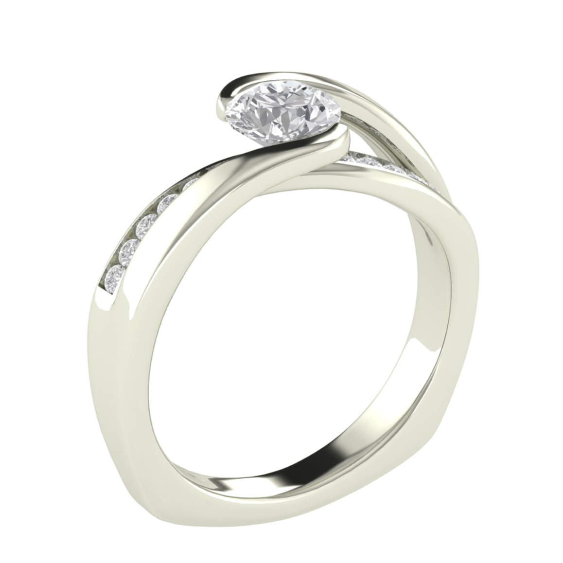 Swirl Channel Set Round Cut Moissanite Engagement Ring