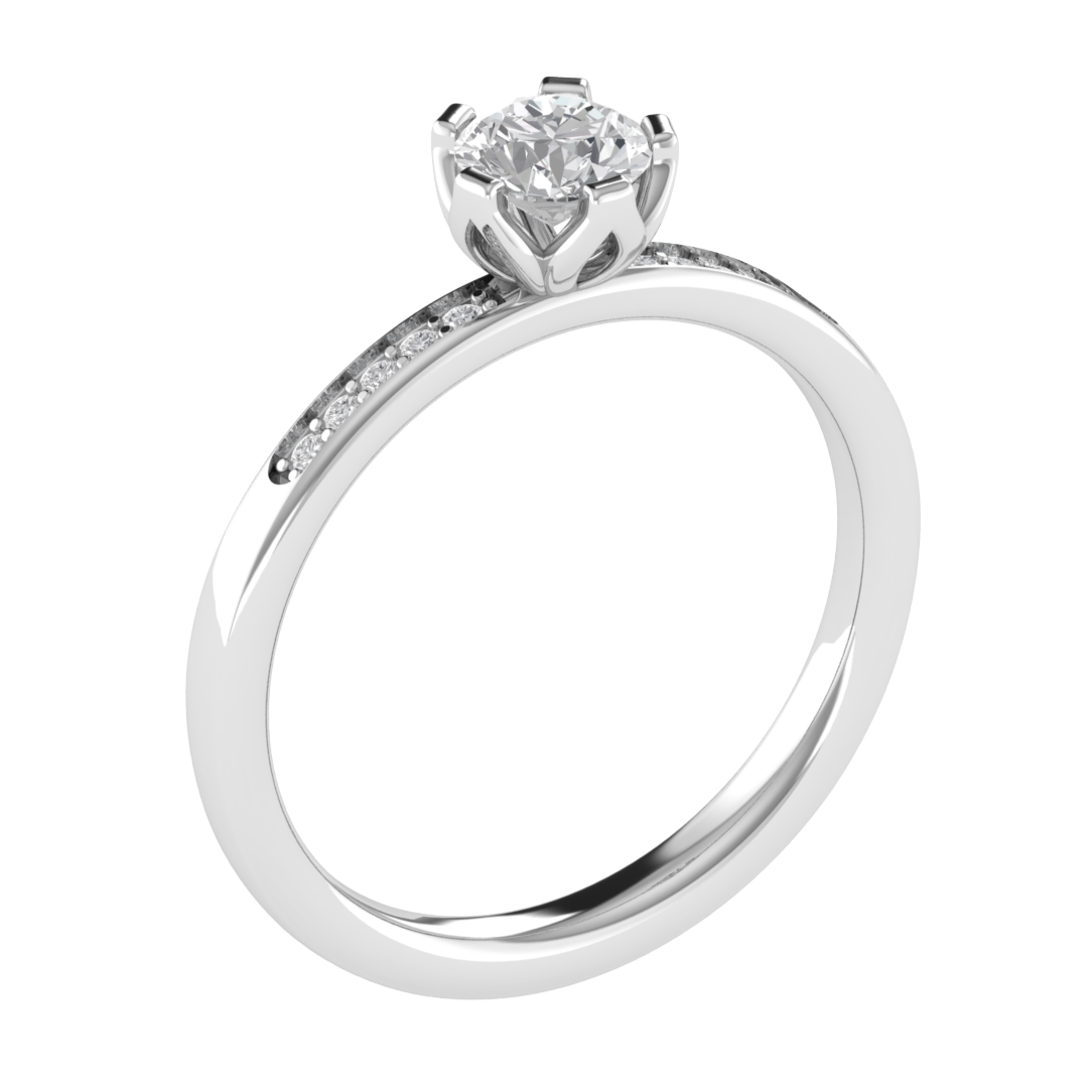Solitaire With Accent Round Cut Moissanite Engagement Ring