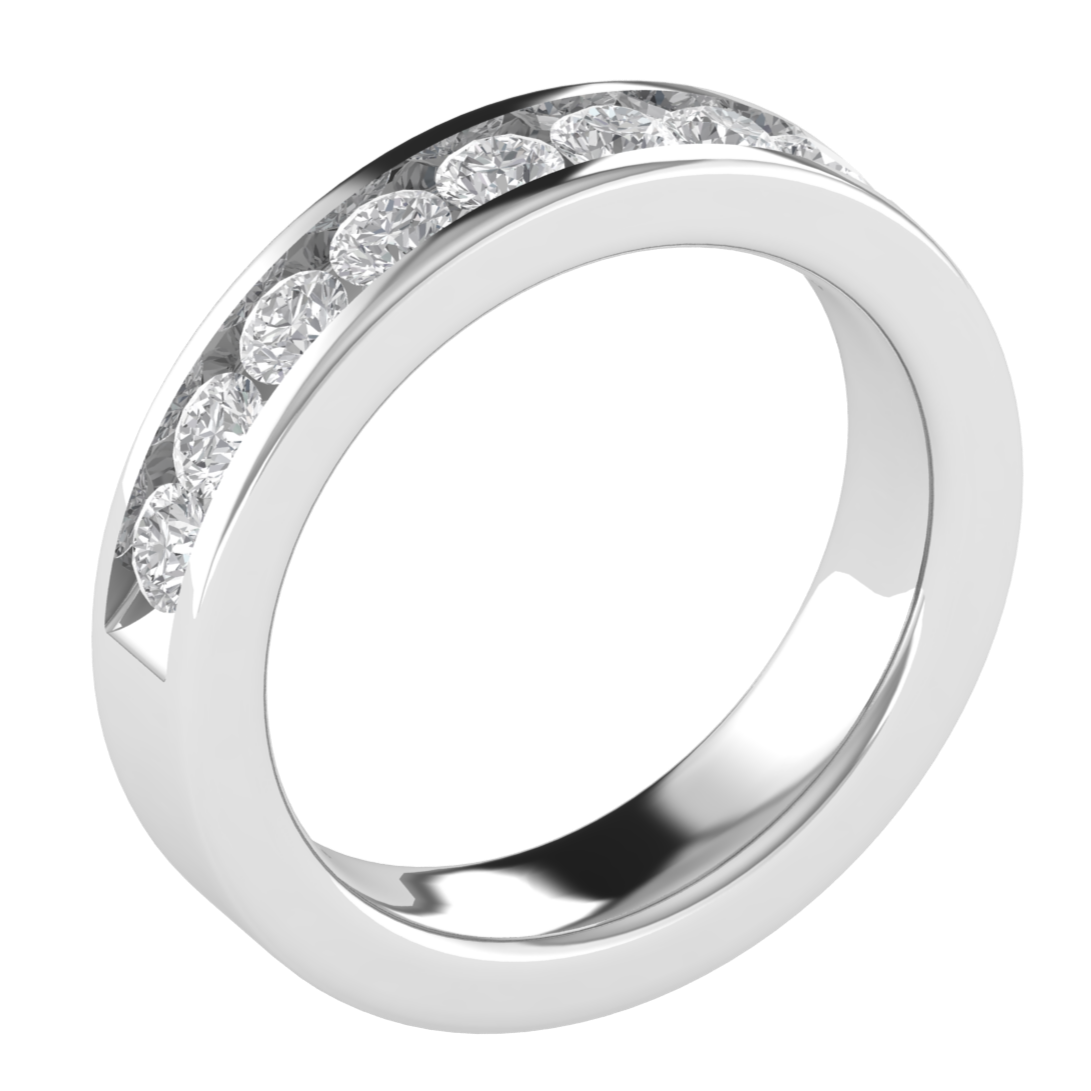 Round Cut Lab Grown Diamond Channel Set 14K Gold Band