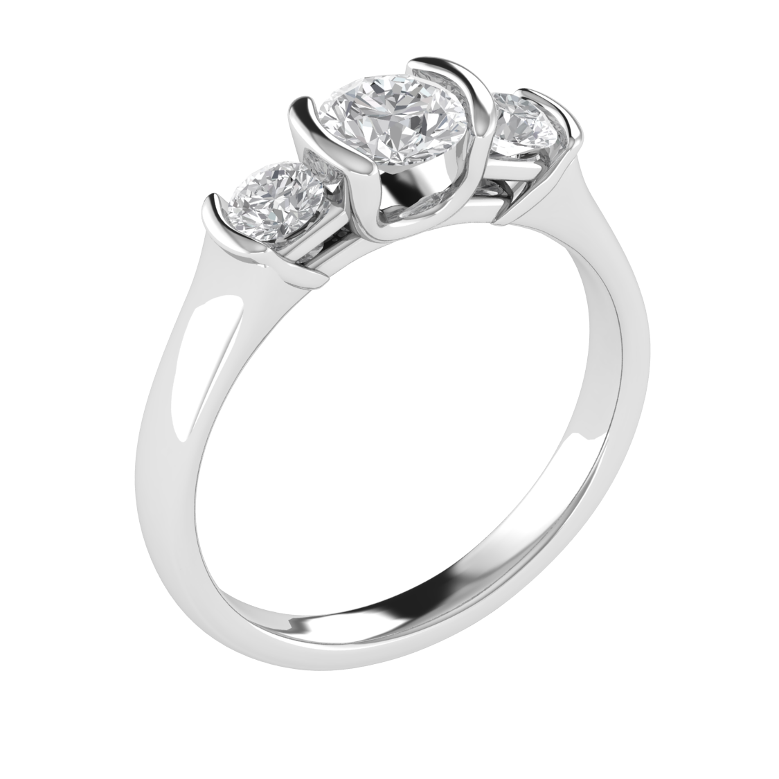 Three Stone Half Bezel Set Moissanite Engagement Ring