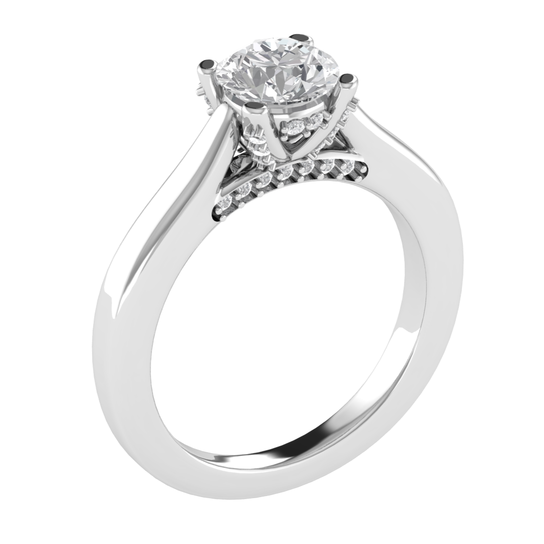 Solitaire Hidden Halo Round Cut Moissanite Engagement Ring