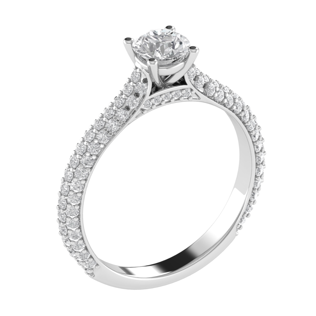 Solitaire With Accent Round Cut Moissanite Engagement Ring