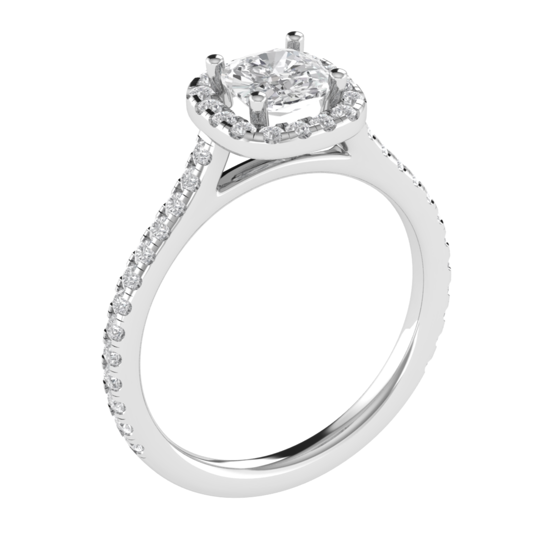 Halo Solitaire With Accent Cushion Cut Moissanite Engagement Ring