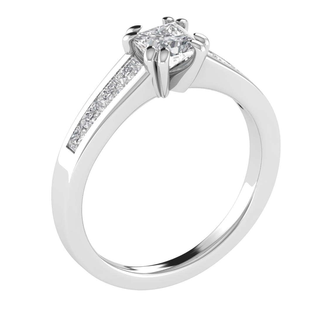 Princess Colorless Moissanite Diamond Engagement 14K White Gold Ring