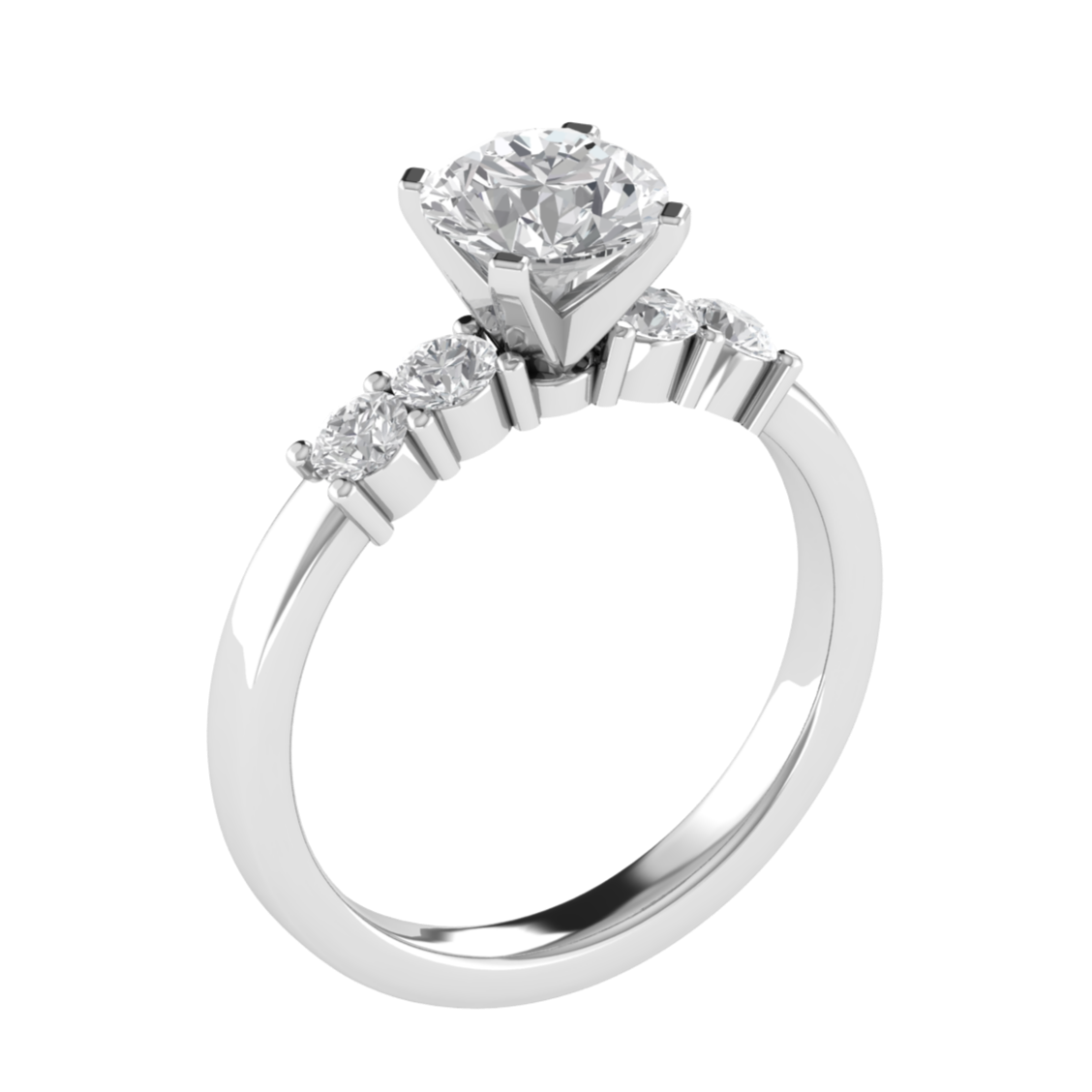 Five Stone Solitaire With Accent Moissanite Engagement Ring