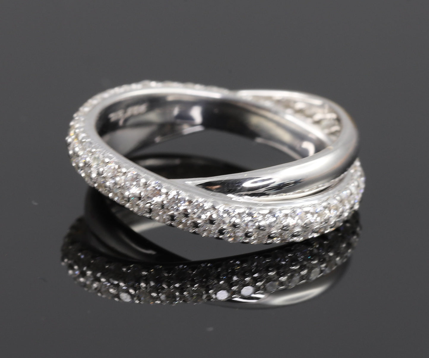 Russian Cross Over Round Cut Moissanite Wedding Band