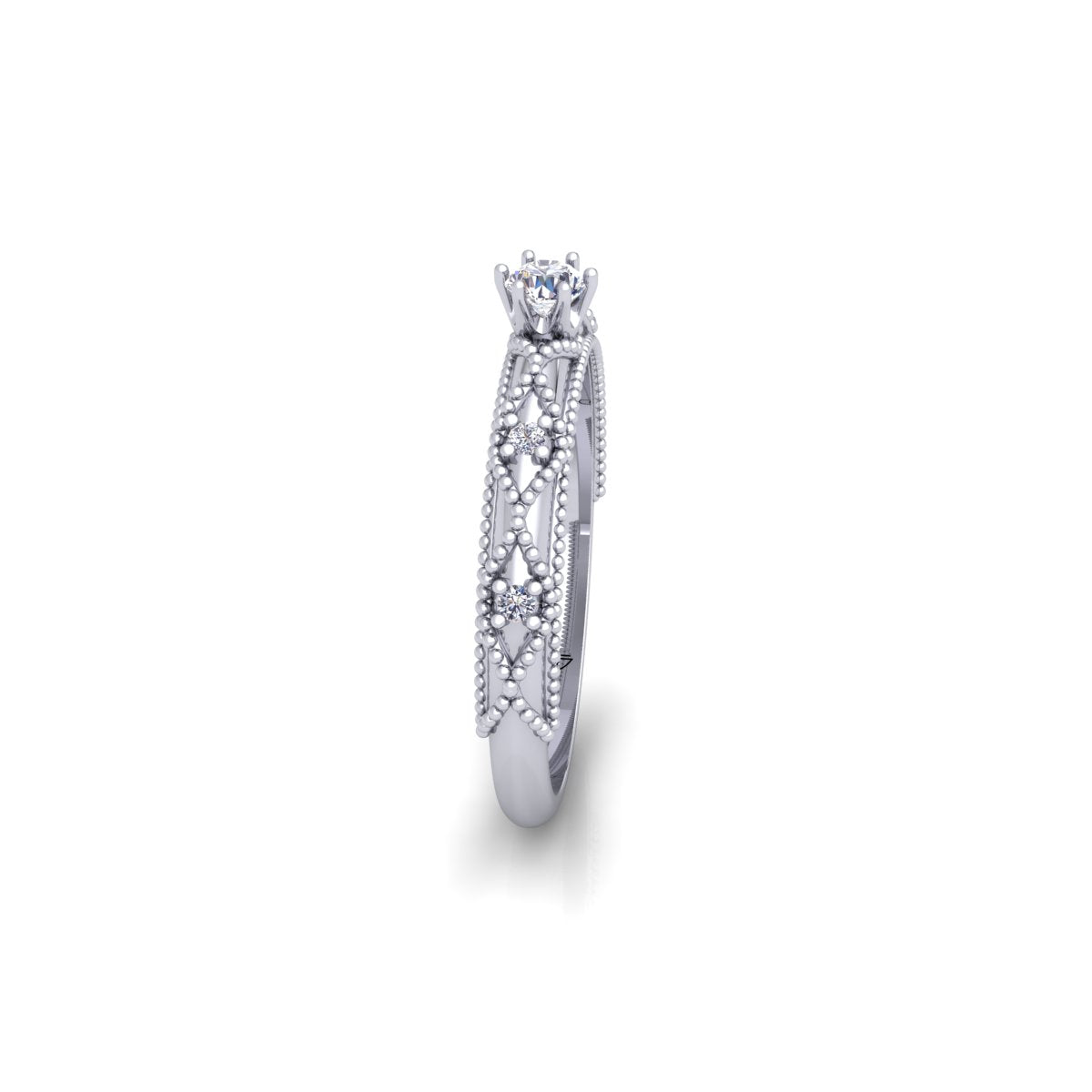 Lab Grown Diamond Vintage Inspired 14K White Gold Wedding Ring