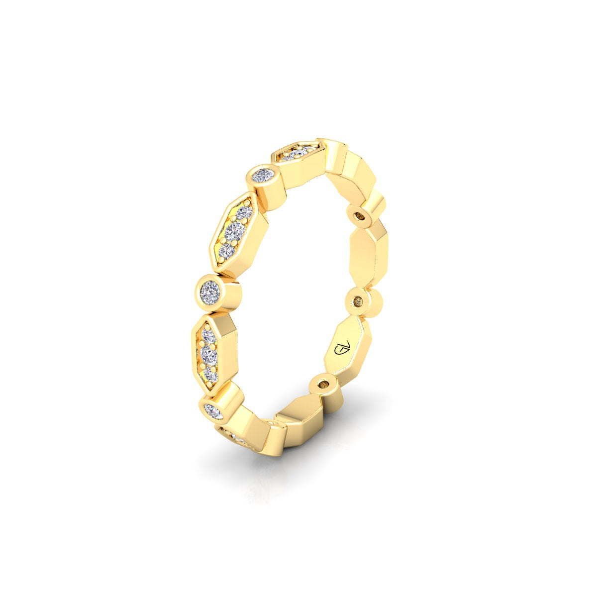 Lab Grown Diamond Vintage Bezel Set 14K White Gold Wedding Band