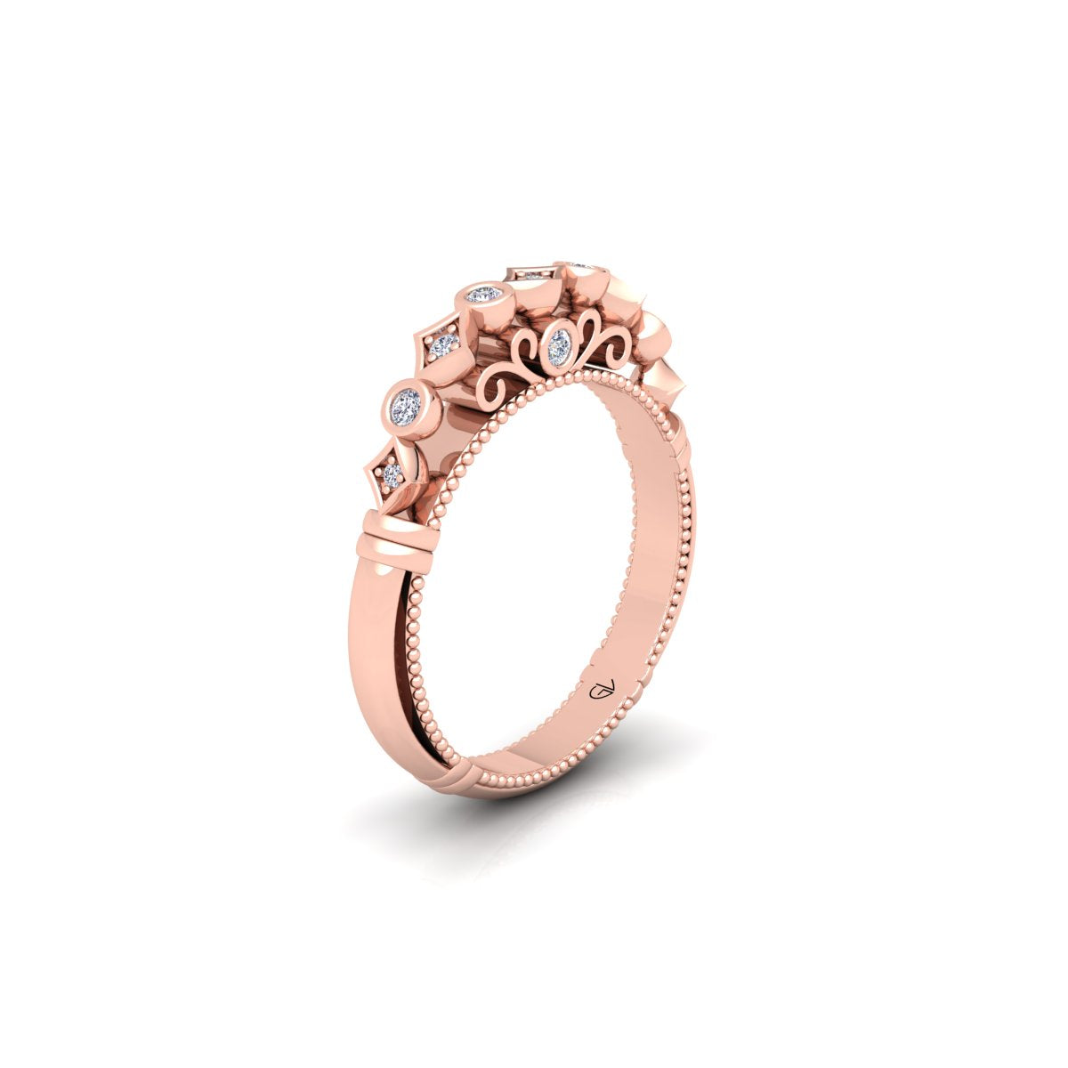 Lab Grown Diamond Vintage Inspired 14K White Gold Wedding Band