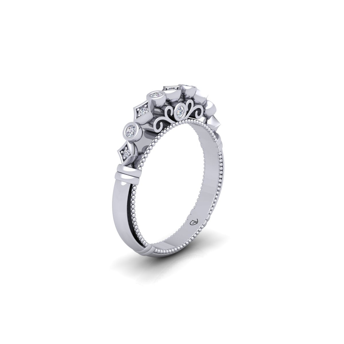 Lab Grown Diamond Vintage Inspired 14K White Gold Wedding Band