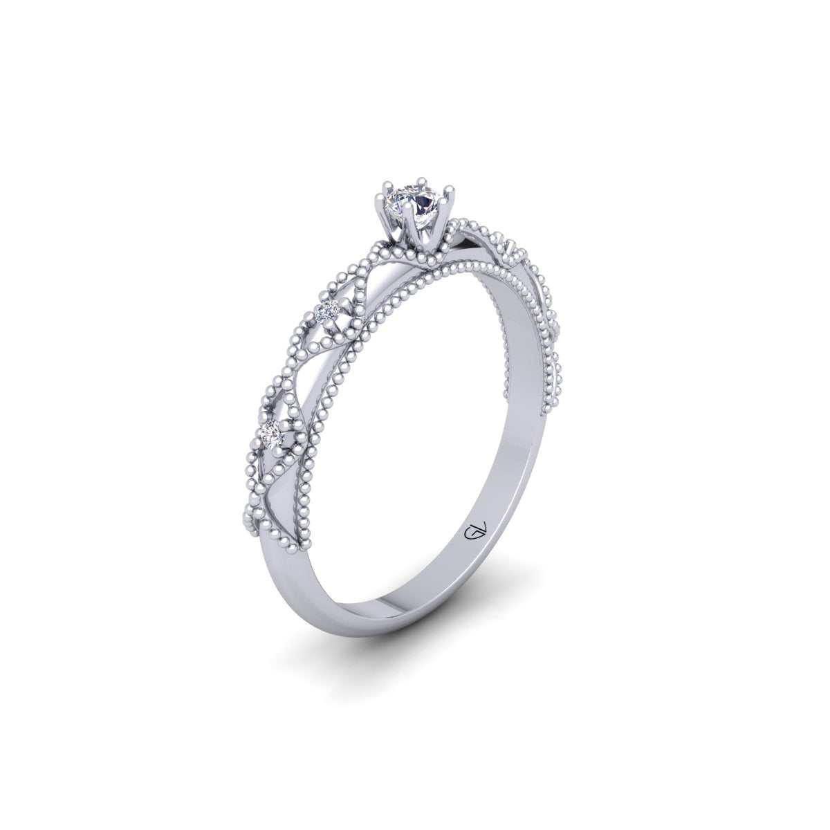 Lab Grown Diamond Vintage Inspired 14K White Gold Wedding Ring