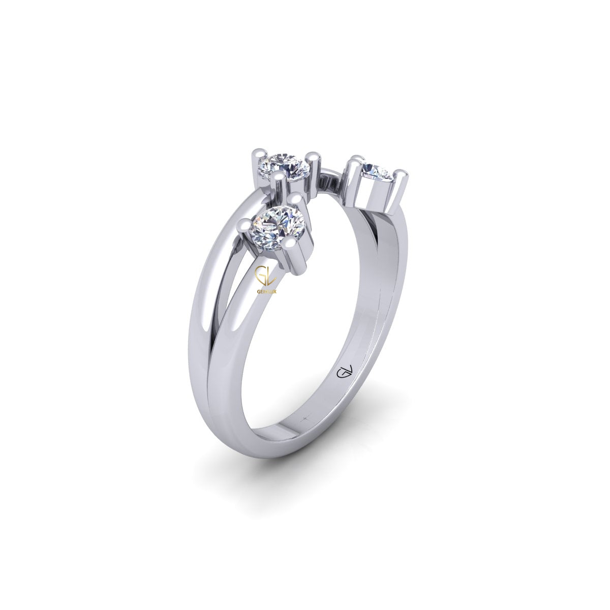 Lab Grown Diamond Three Stone 14K White Gold Wedding Band