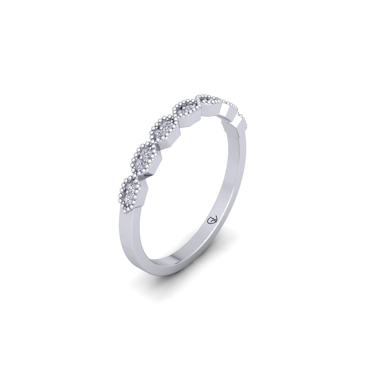 Lab Grown Diamond Vintage Inspired 14K White Gold Wedding Band