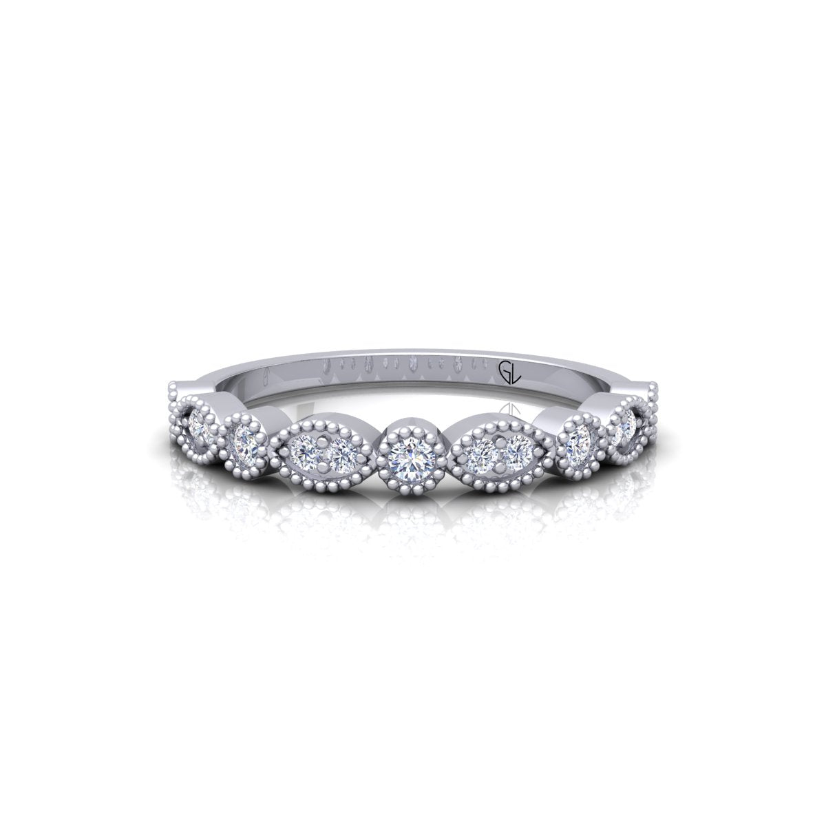 Lab Grown Diamond Vintage Inspired 14K White Gold Wedding Band