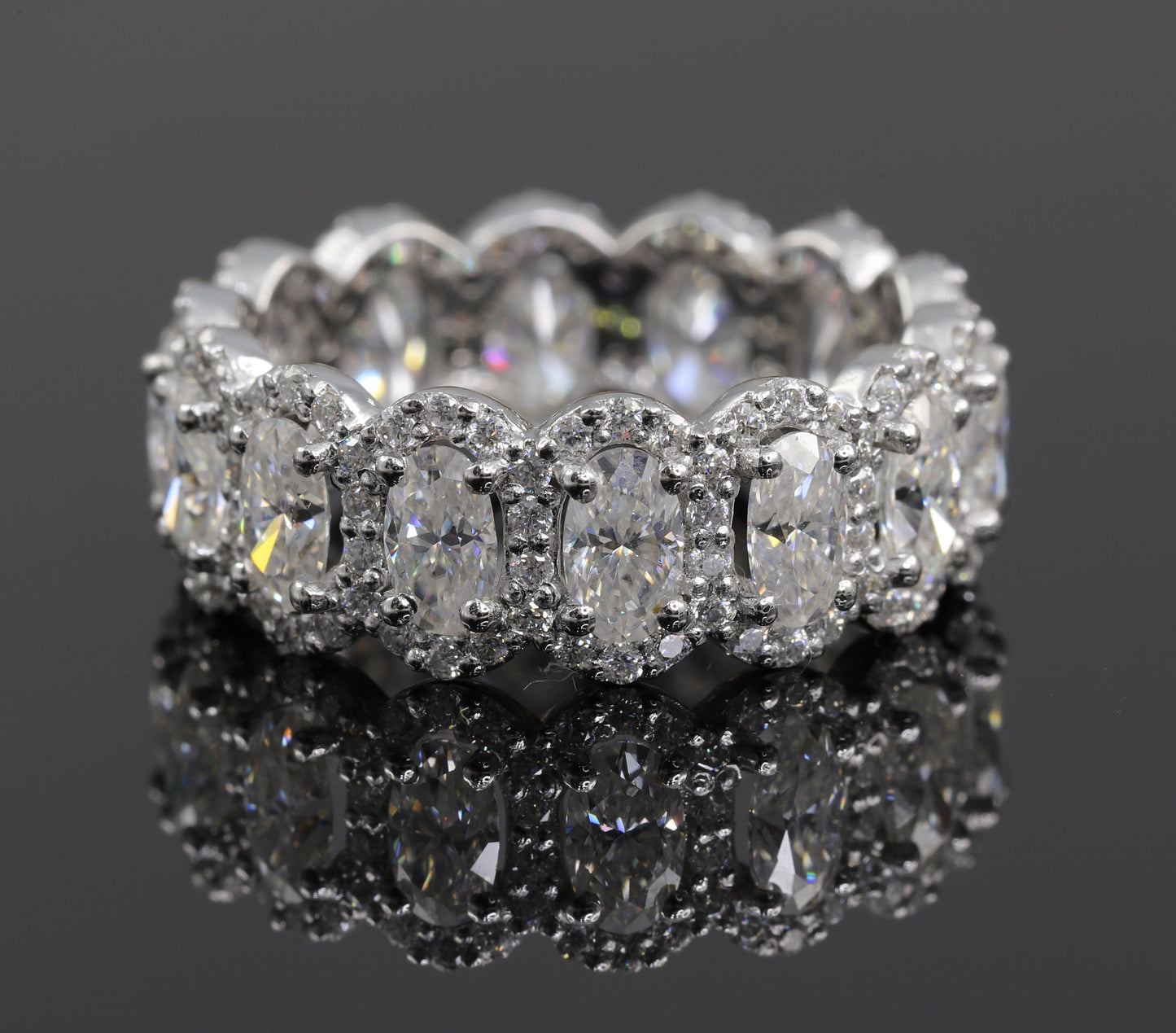 Full Eternity Oval Halo Moissanite Wedding Band