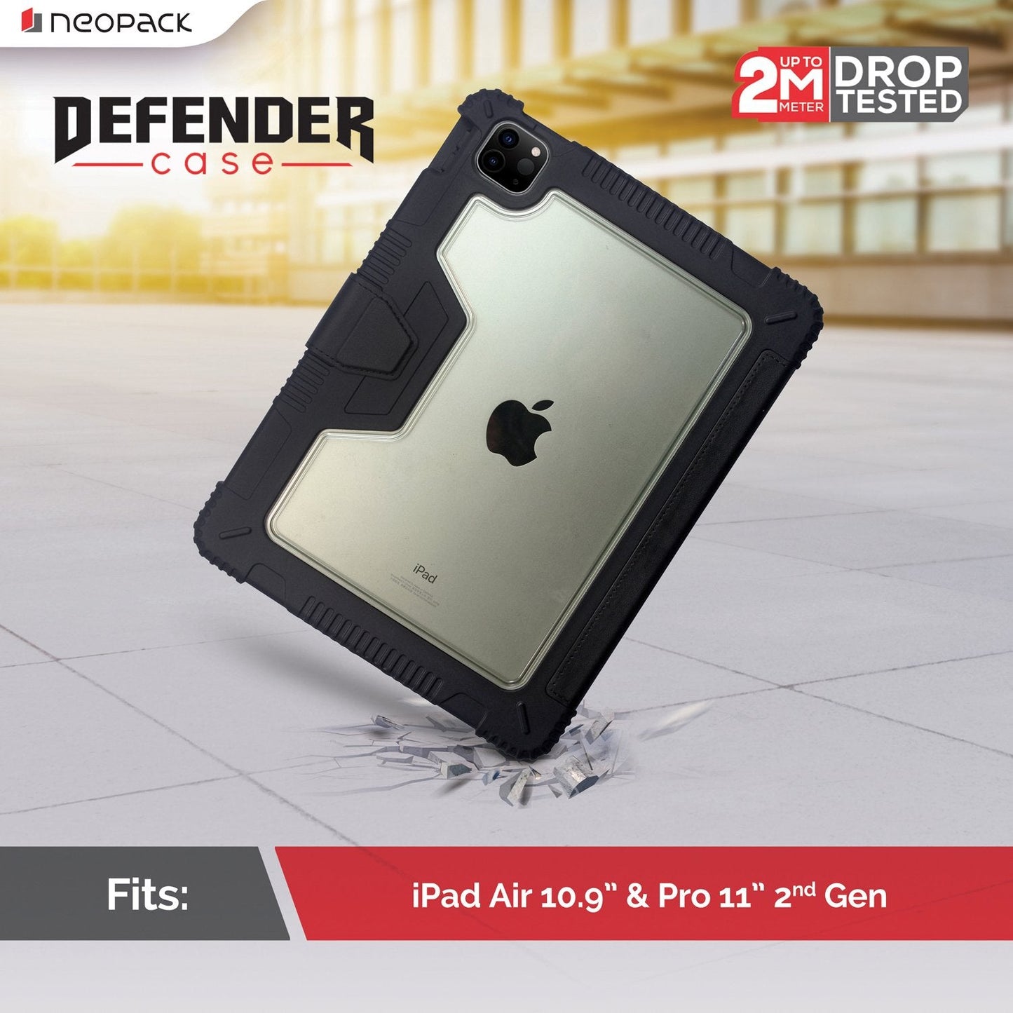 Neopack Defender Case for with Apple Pencil Holder for iPad Air 10.9-inch & Pro 11-inch 2nd Gen - Black