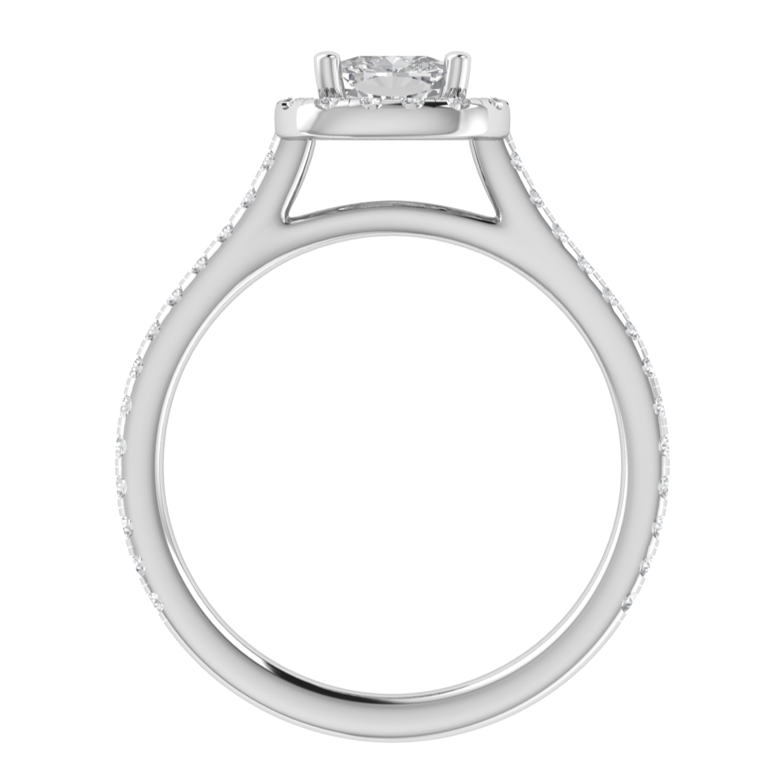 Halo Solitaire With Accent Cushion Cut Moissanite Engagement Ring