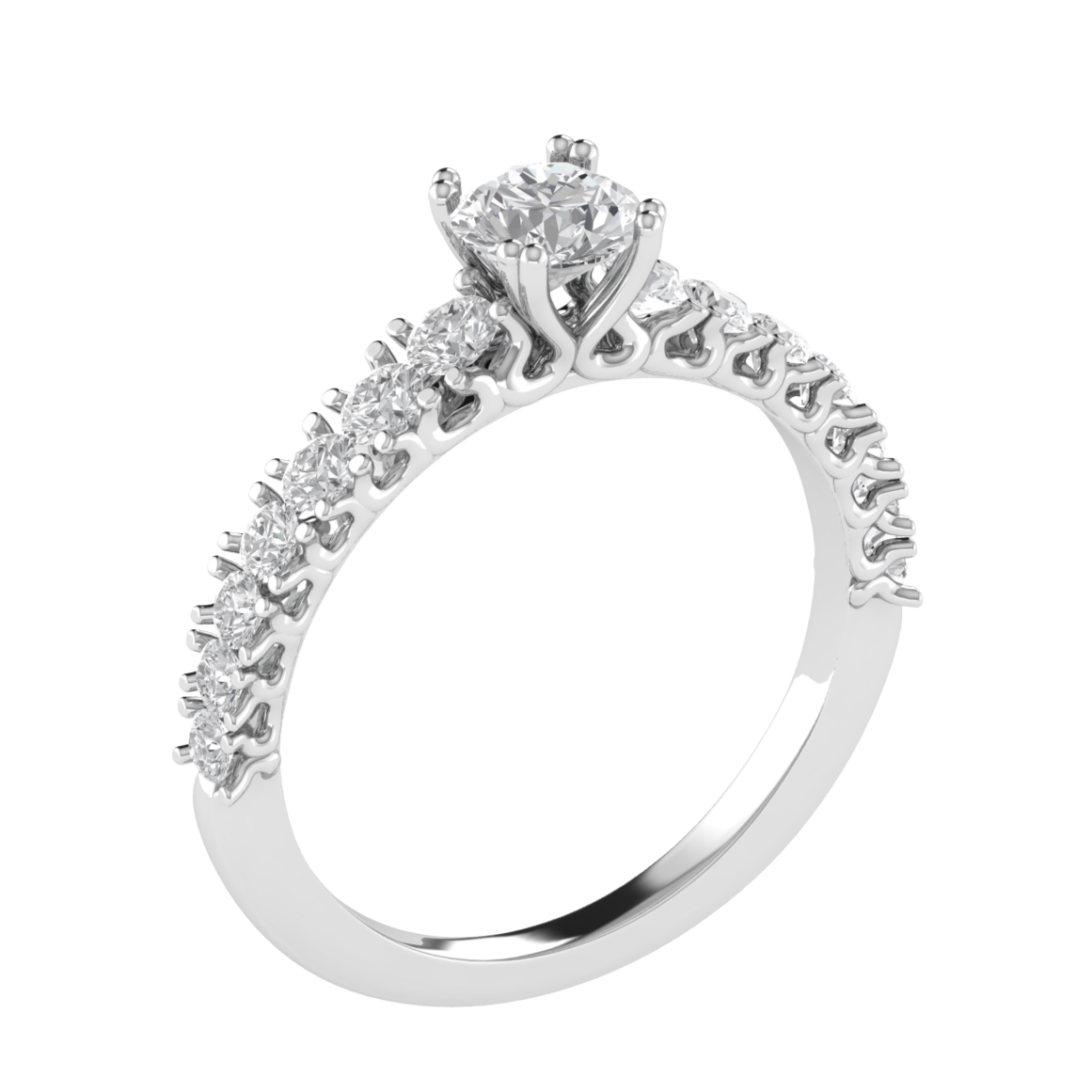 Solitaire With Accent Round Cut Moissanite Engagement Ring