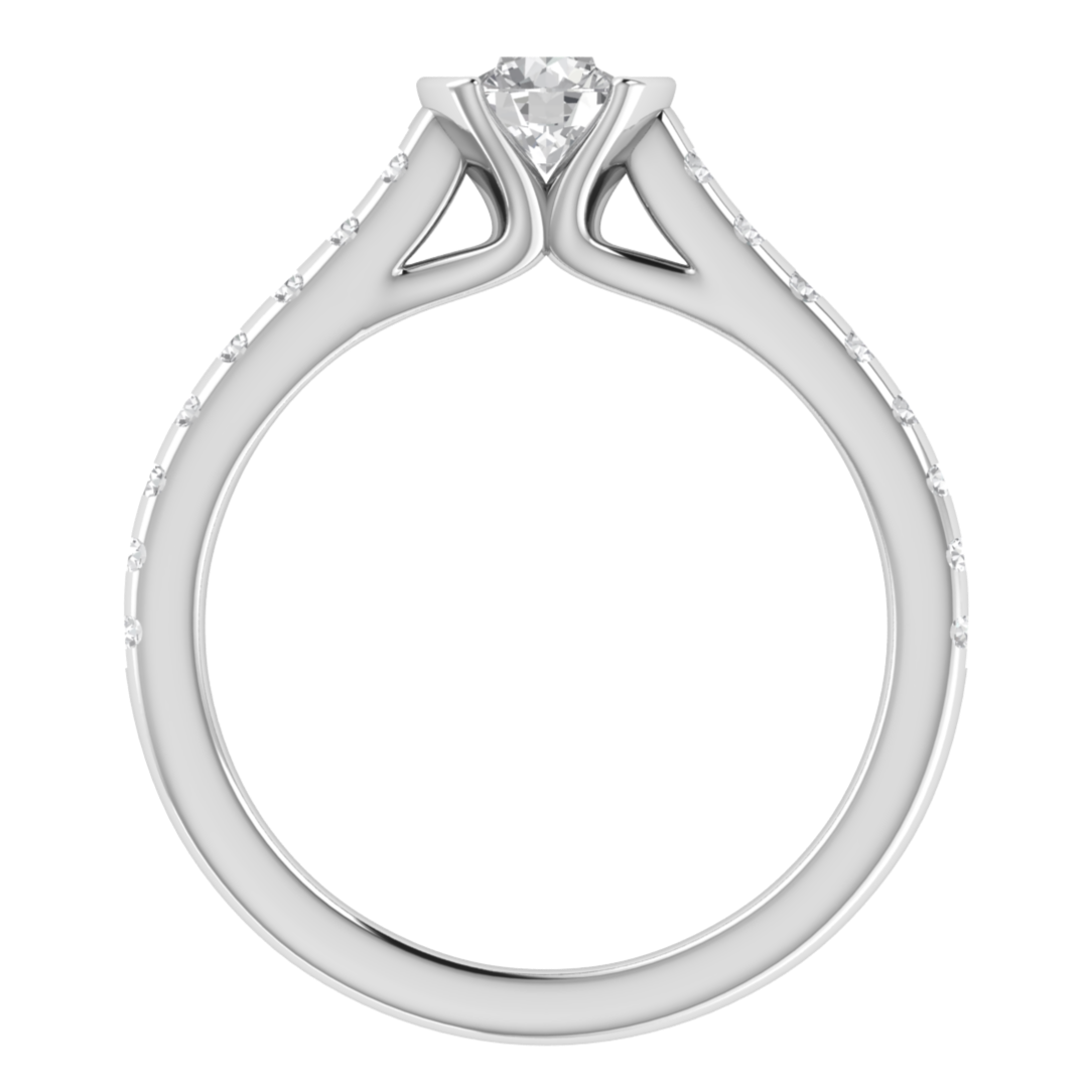 Half Bezel Set Solitaire With Accent Moissanite Engagement Ring