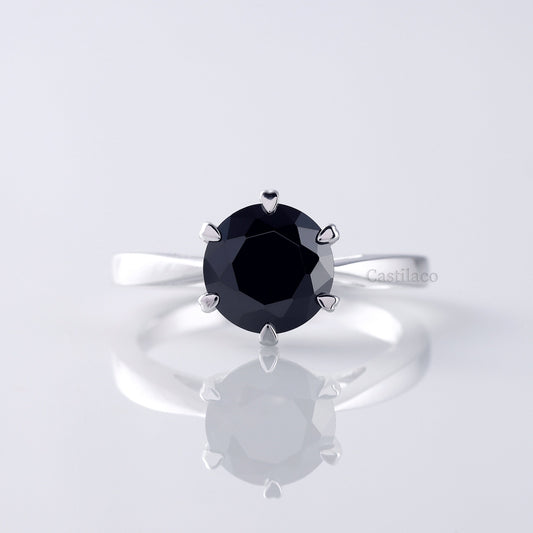 2.00 CT Round Cut Black Moissanite Engagement Ring