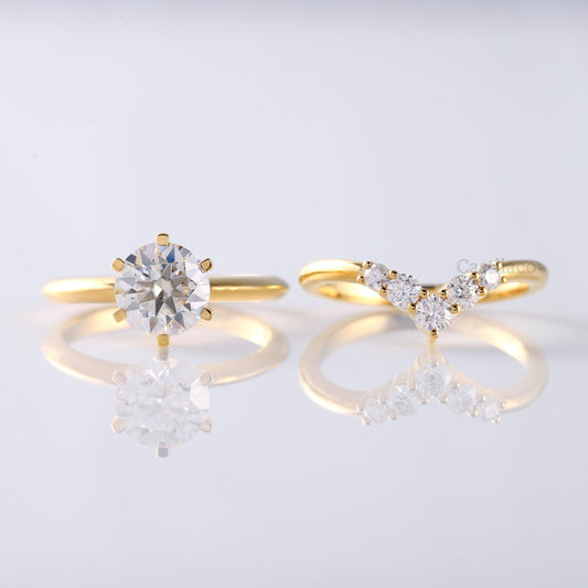 Round Moissanite Solitaire With Curved Matching Bridal Ring Set