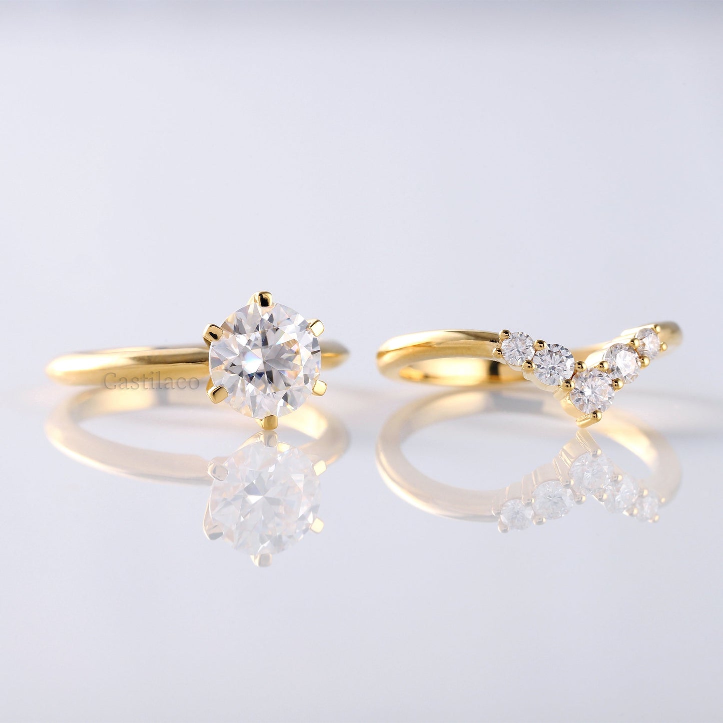 Round Moissanite Solitaire With Curved Matching Bridal Ring Set